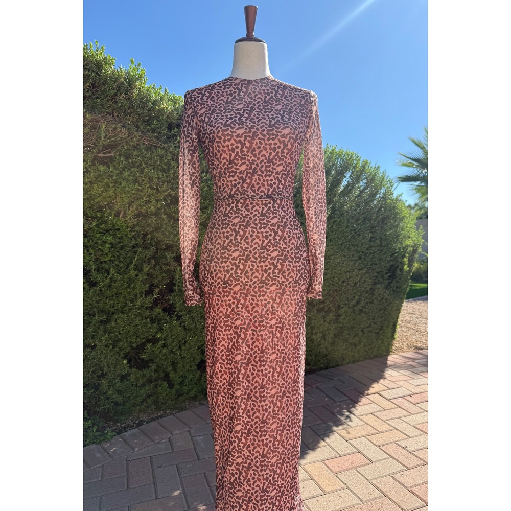 House of CB Hailey Animal Print Fitted Midi Dress Long Sleeve Bodycon Small